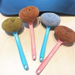 圆头彩色手柄弯把锅刷  清洁球锅刷 1元店2元店货源